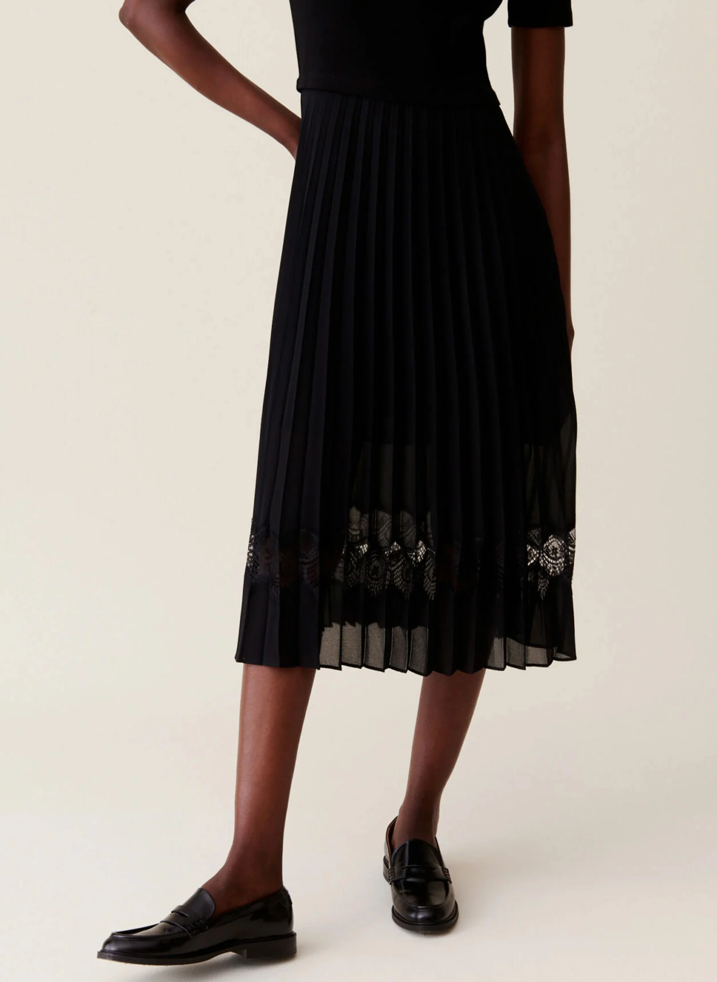 Robe midi bi-matière | Noir