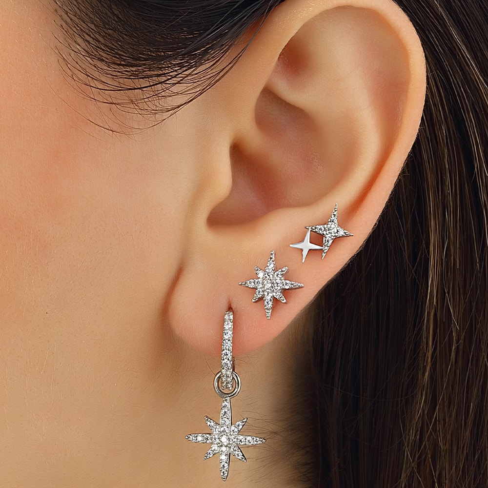 Set de 3 boucles d'oreilles - Argent 925/000 & zircons