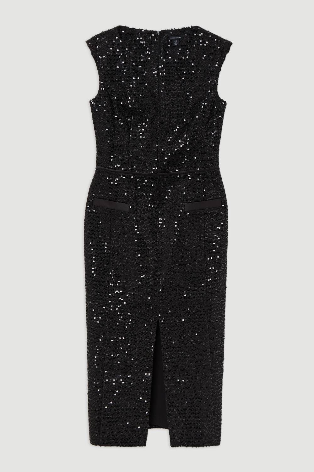 KarenMillen Robe midi sur-mesure en tweed à sequins avec taille basse