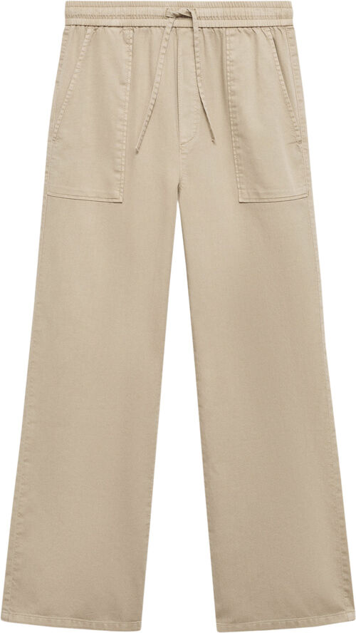 MANGO Elastic waist cotton trousers Lt pastel brown