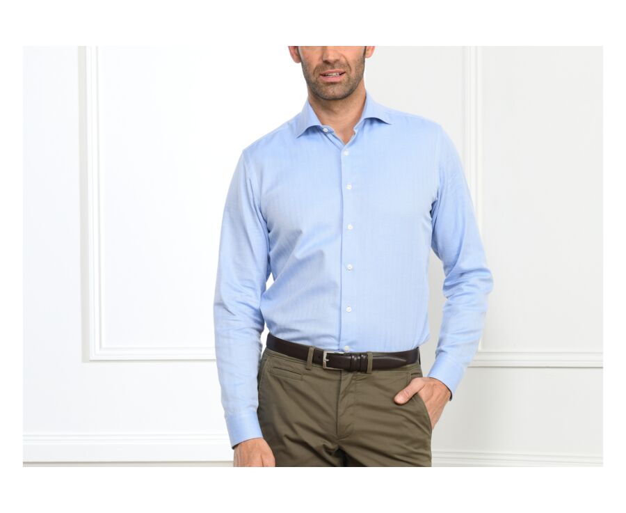 Chemise bleue twill chevrons - Col italien - LUIGI