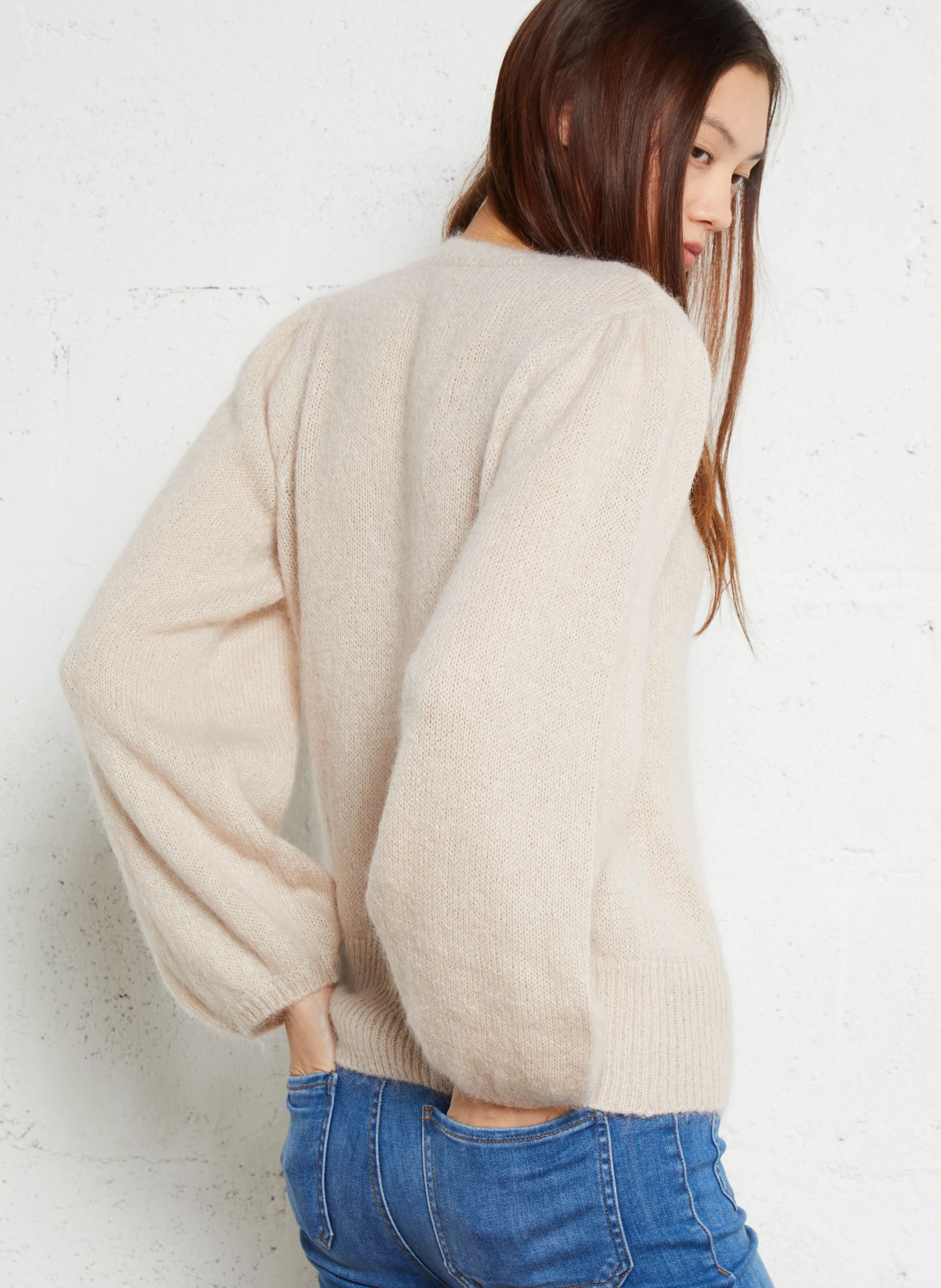 LOAN - Pull droit col rond en laine et soie | Blanc