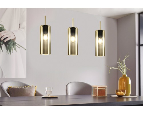 Hanglamp, 3-lichts, HxLxB 110x71x10 cm, nikkel/mat/goud look