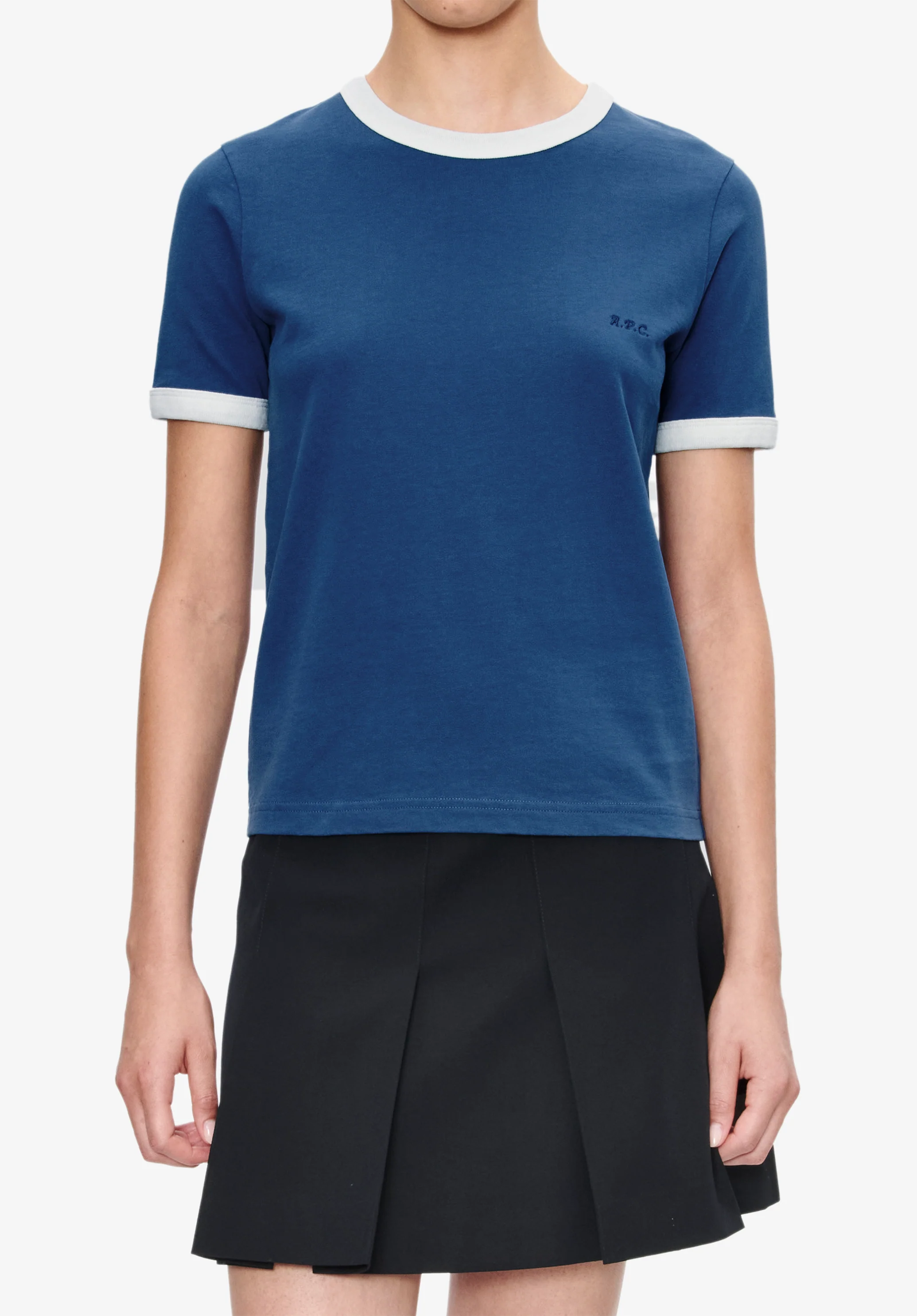 t-shirt crop manche courte contrasté - Bleu