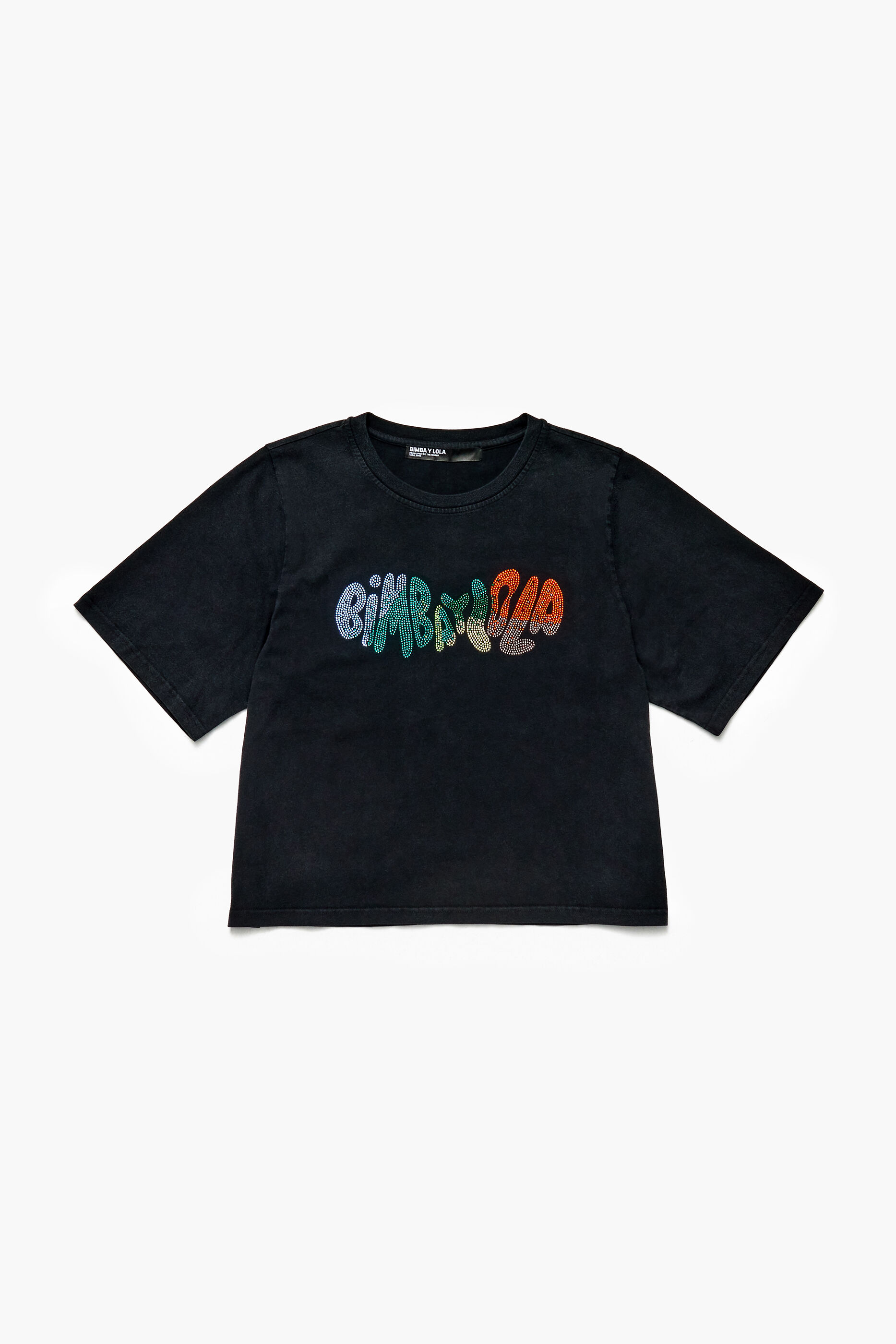Camiseta preta de algodão com o logo Hot Fix Bimba.