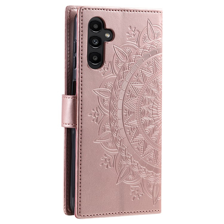 Samsung Galaxy A36 Leder Tasche Wallet - Mandala Flowers Imprint - Roségold