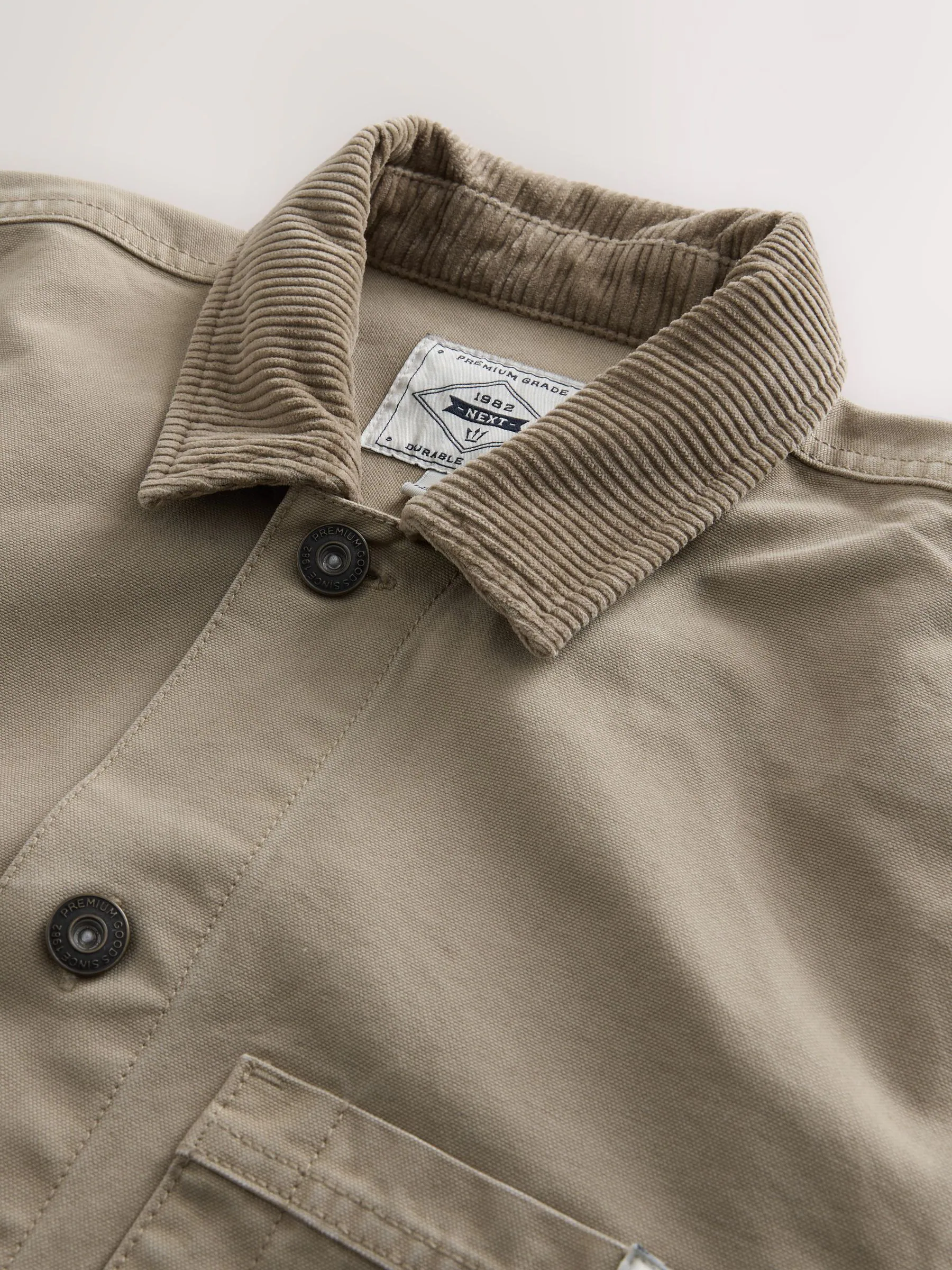 Ecru - Corduroy canvas shacket overshirt met kraag