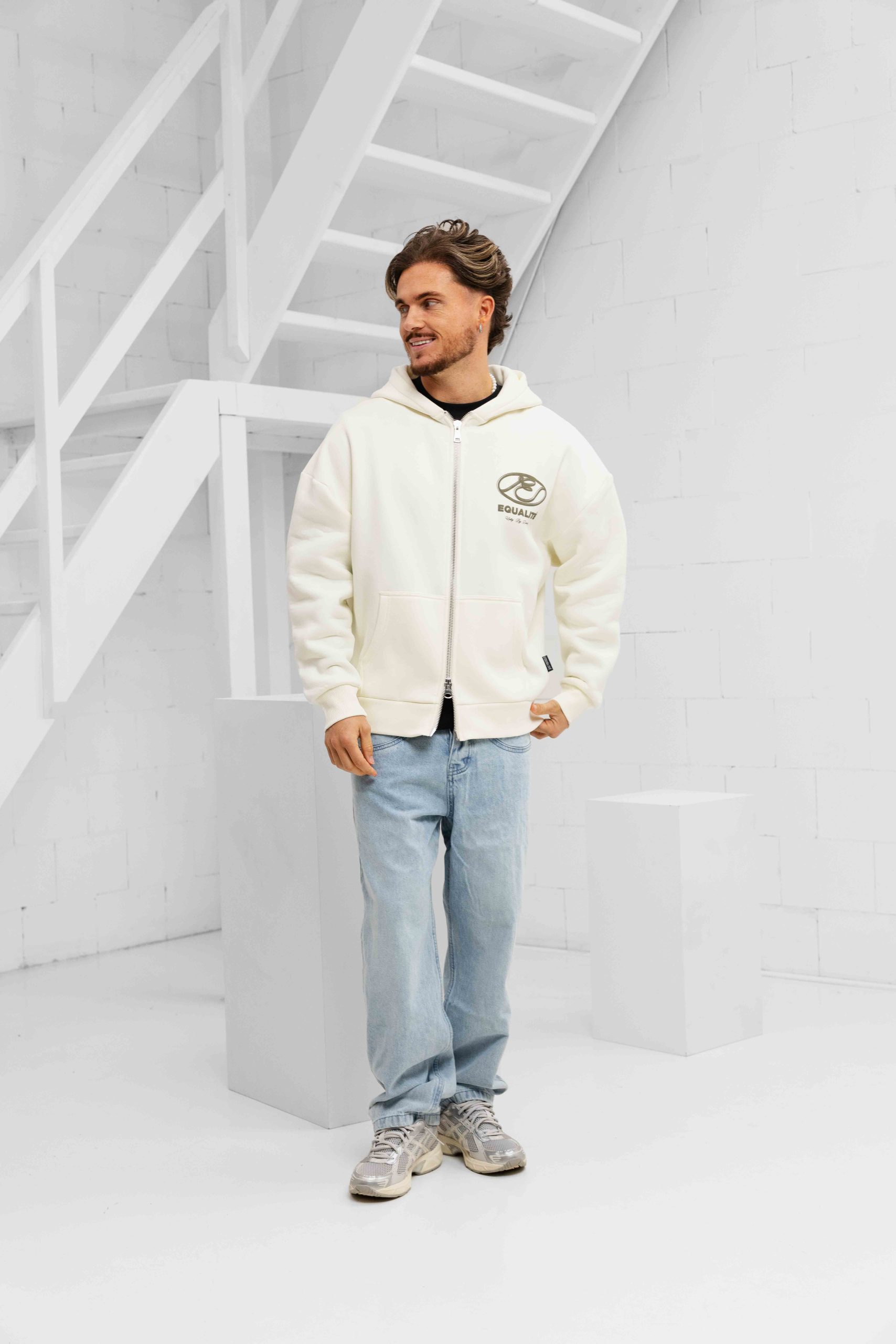 Equalité Arid Oversized Full Zip Hoodie Heren Gebroken Wit/Beige
