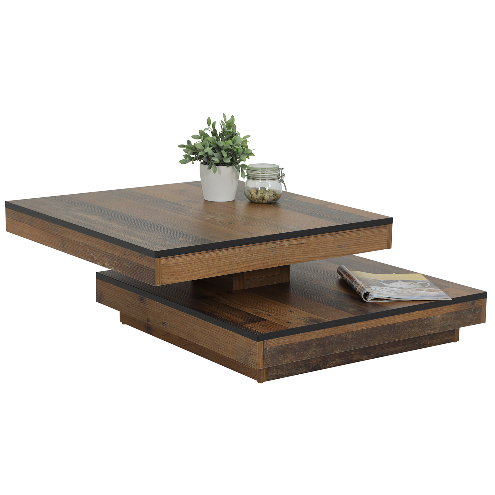 Couchtisch - Oldwood - schwarz - drehbare Tischplatte