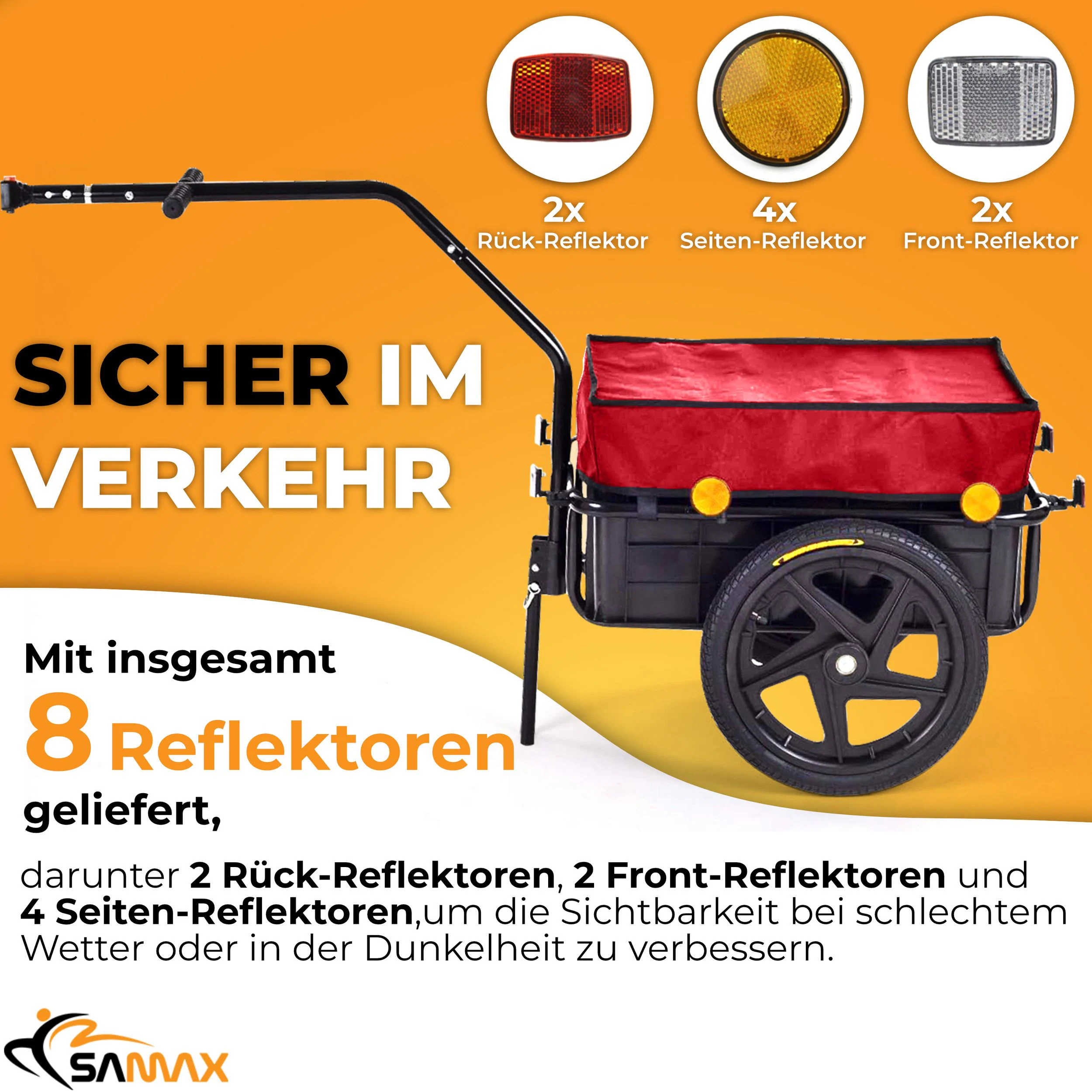 SAMAX Lastenanhänger / Fahrradanhänger für 60 Kg / 70 Liter in Rot