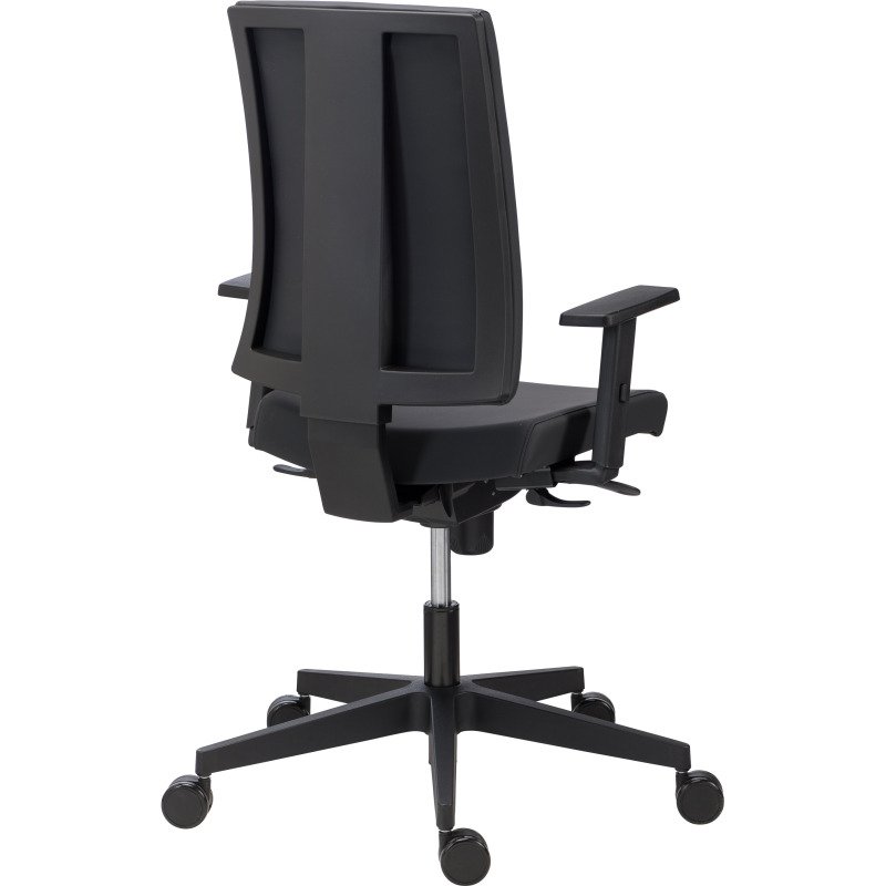 Chaise de bureau Difesa simili cuir noir - dossier haut - avec ou sans accoudoirs - mécanisme Synchrone - pieds noir