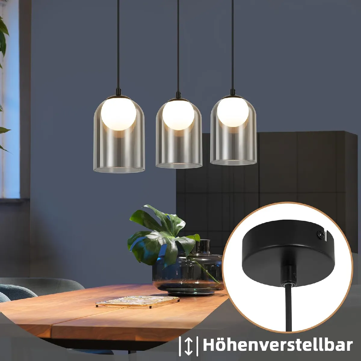 ZMH Suspension Design Noir 1 Flamme G9 en Verre Vintage pour Salle à Manger et Chambre à Coucher