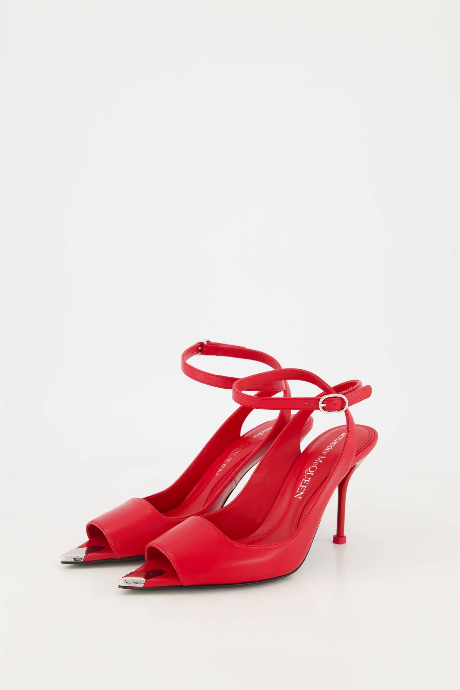 Alexander McQueen| Damen Peeptoe-Sandaletten PUNK aus Leder mit Metallspitze