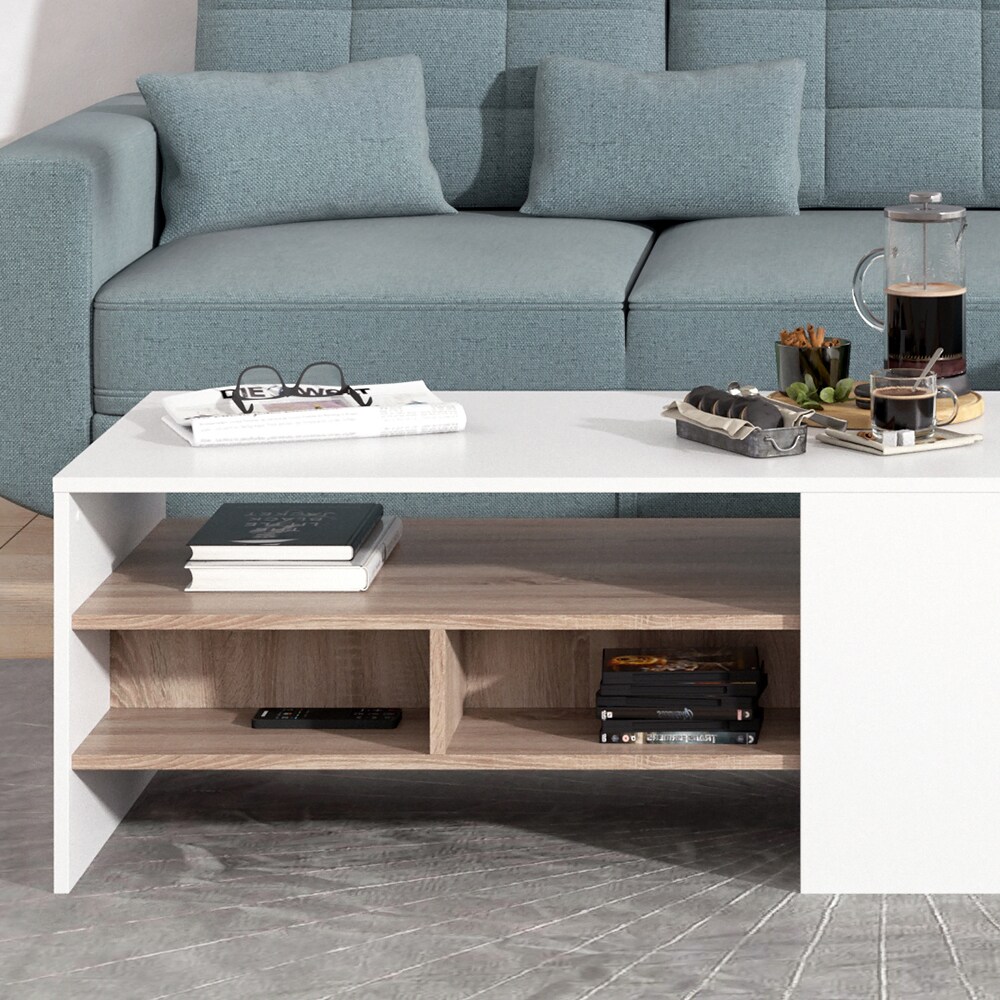 Vicco Couchtisch Sofatisch Kaffeetisch Fabien Weiß Sonoma Wohnzimmer Tisch 110x45 cm modern Ablage Fach Schublade Beistelltisch Stubentisch