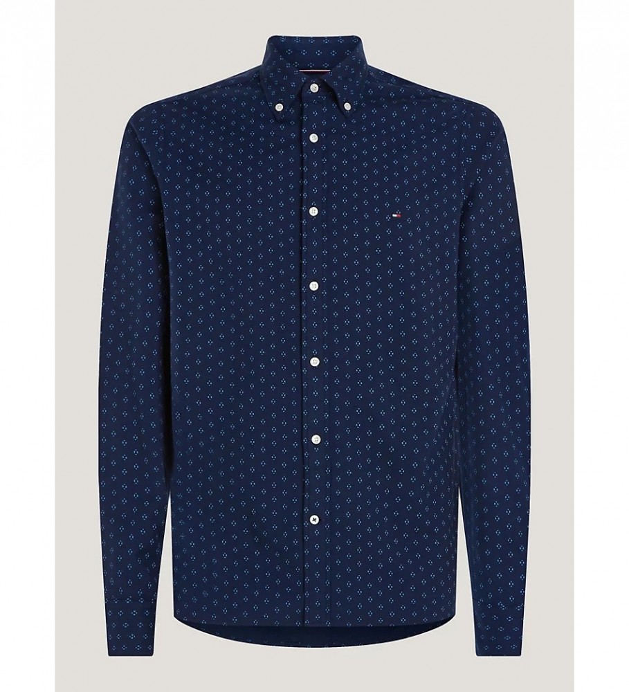 Camisa Tommy Hilfiger Slim Fit em sarja de algodão azul-marinho