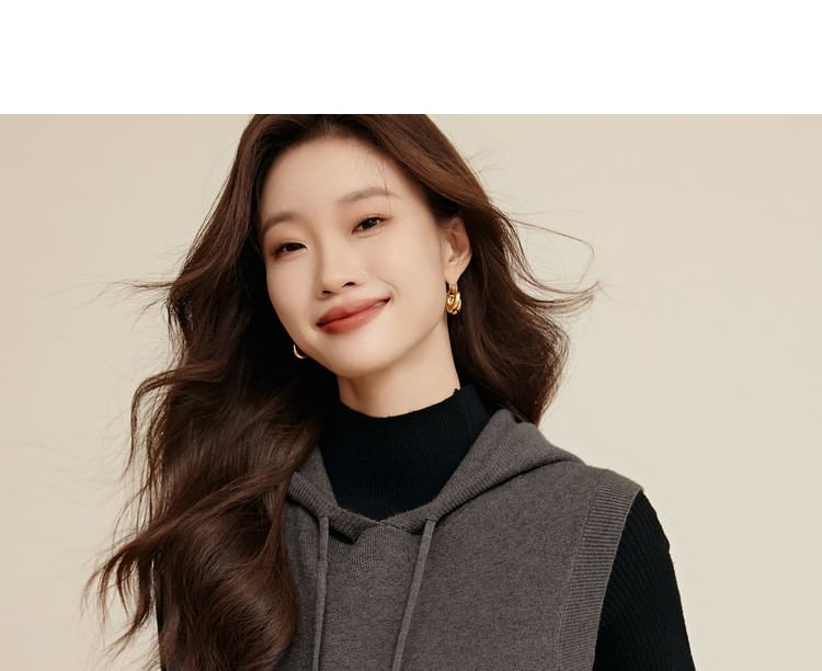 Jeonseon - Melange Hooded Sweater Vest