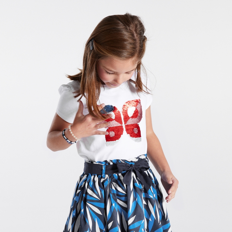 T-shirt à sequins magiques motif papillon bleu fille