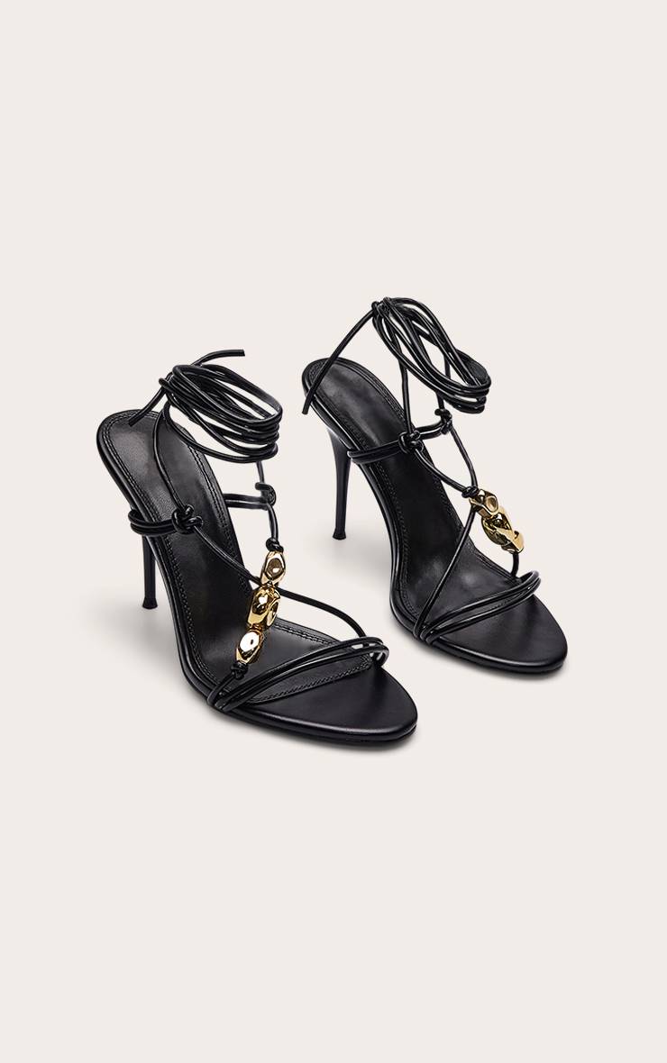 Noir Sandales À Talons Aiguilles En Synthétiquecuir Avec Détails Dorés Et Brides