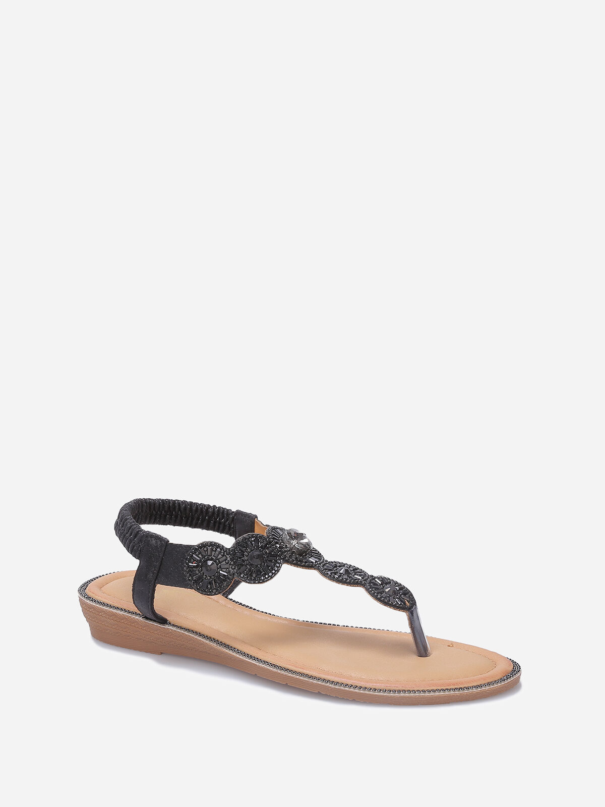 Nu-pieds pailletés à strass- Noir