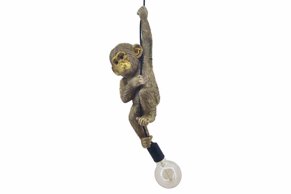 Moderne Hängelampe MONKEY 55cm gold Affen-Skulptur handmade