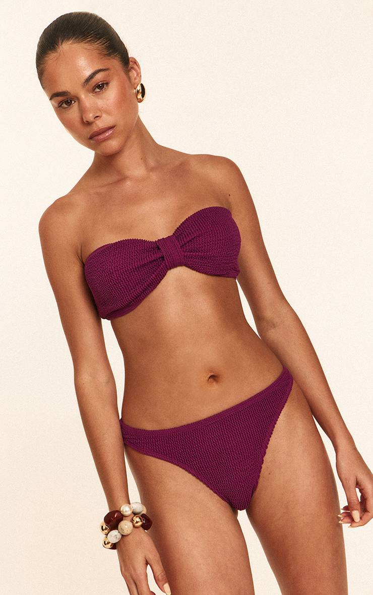 Violet Haut De Bikini Bandeau Plissé À Nœud Frontal