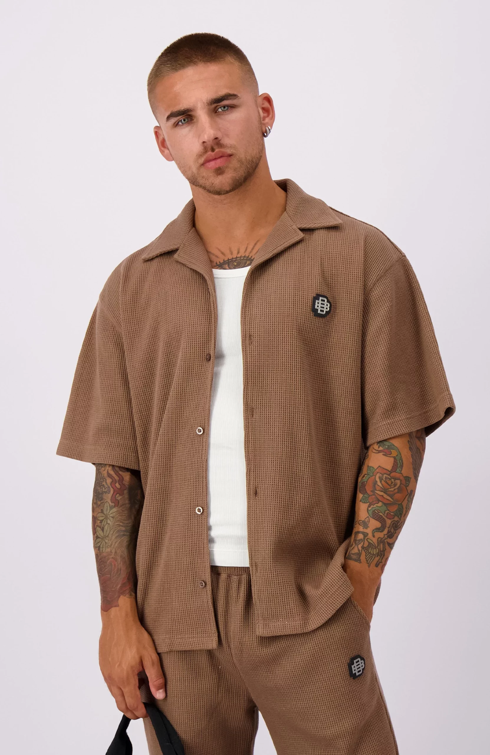 Black Bananas Monogram Waffle Shirt Heren Bruin