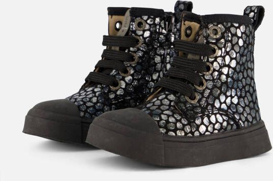 Shoesme oud-zilveren bikerboot met crocoprint