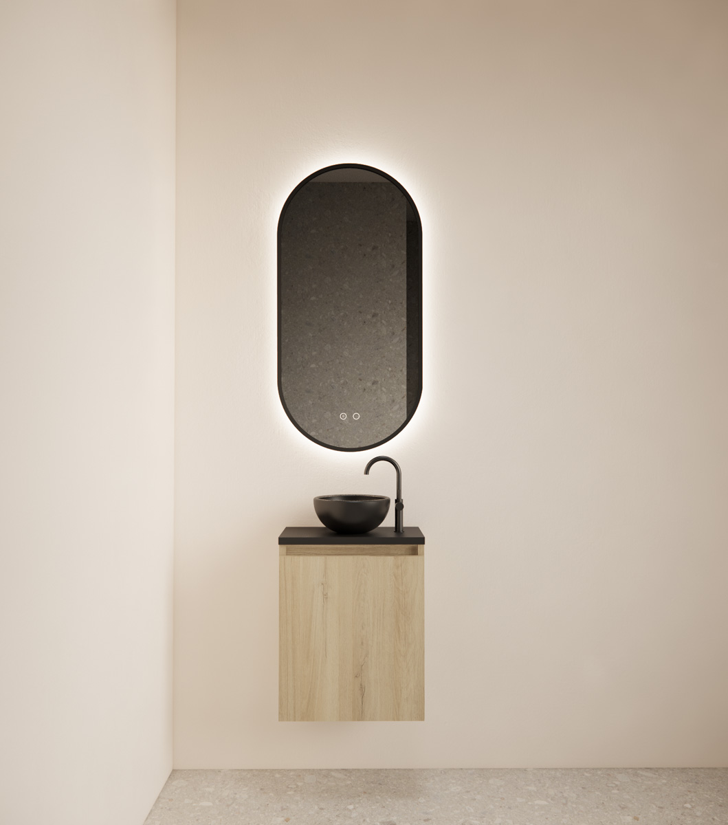 Gliss Design Echo toiletmeubel 40cm artisan eiken met toppaneel zwart mat