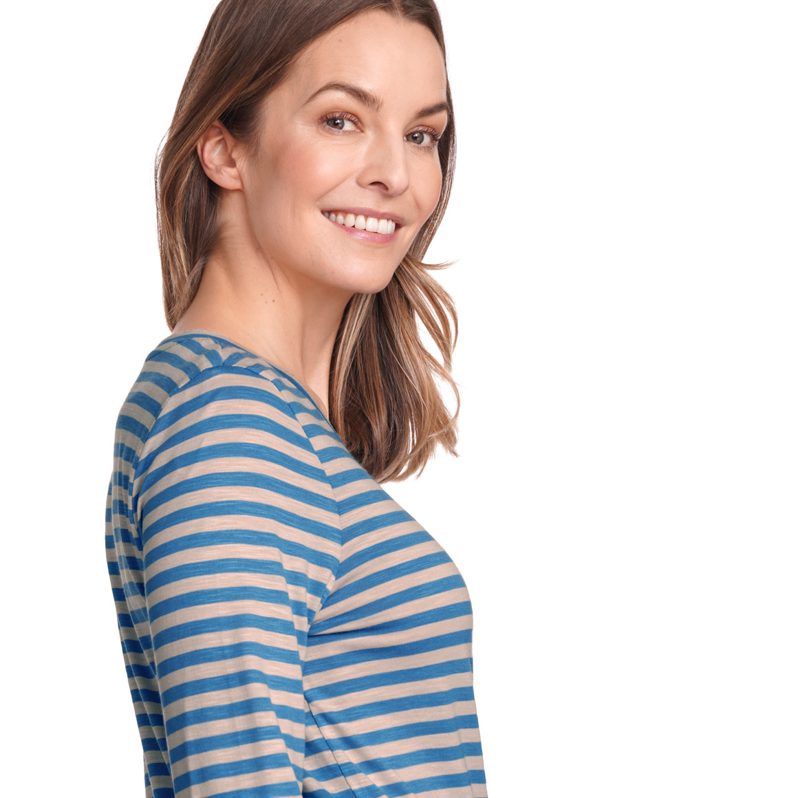 Gina Benotti Damen Langarmshirt gestreift blau / beige
