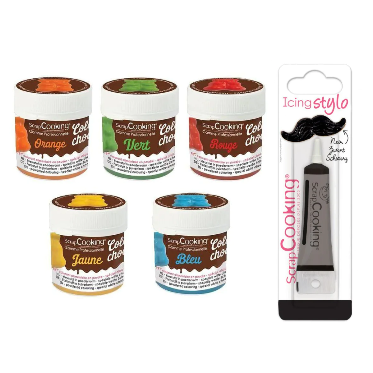 5 colorants alimentaires liposolubles + Stylo de glaçage noir Scrapcoo
