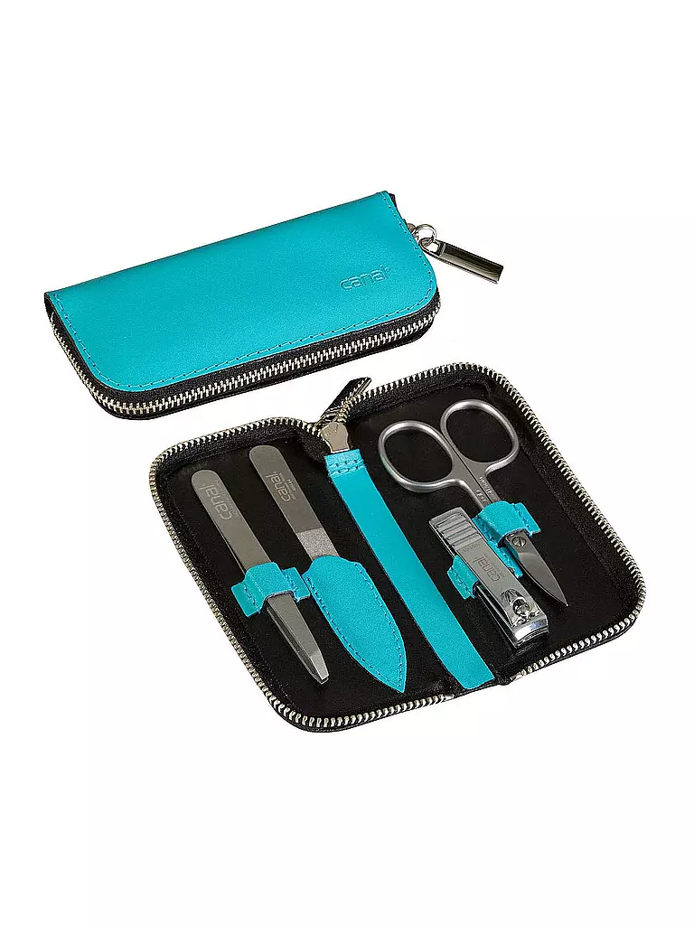 CANAL Reißverschluss-Etui aus Spaltleder 4-teilig (Türkis) 5381 türkis