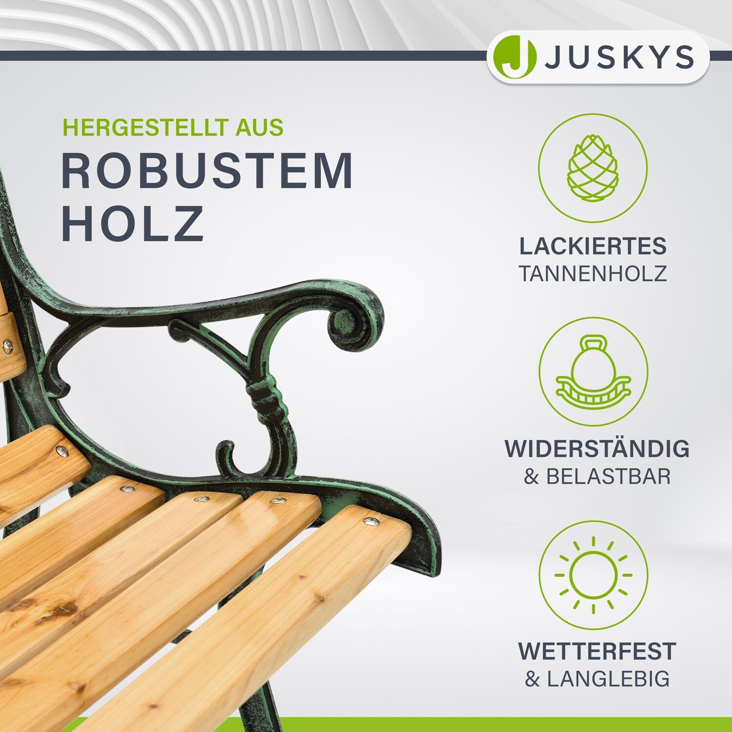 Juskys Gartenbank Sanremo – 2-Sitzer Sitzbank mit Armlehnen & Rückenlehne – 122x54x73 cm