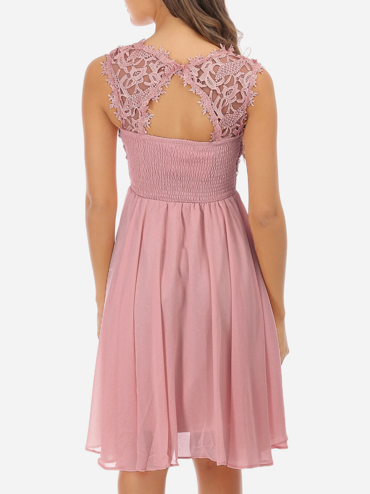Robe à encolure dentelle grandes tailles- Vieux rose