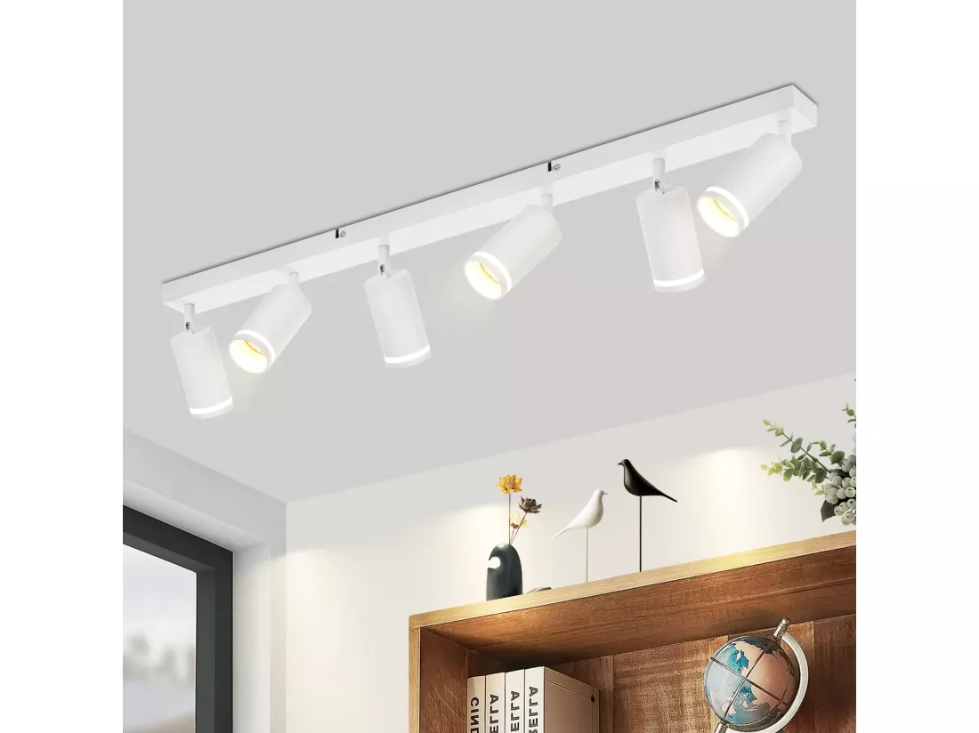 NETTLIFE Plafonnier 6 Spots moderne : plafonnier blanc spot GU10 spots orientables à 355°métal intérieur pour cuisine, salon, chambre, sans ampoule