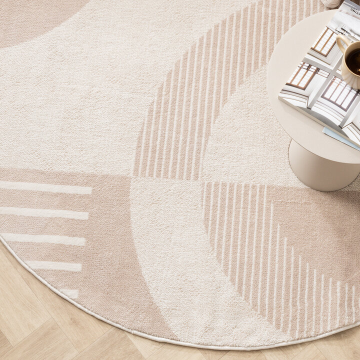 Rond Japandi vloerkleed - Aurora Shapes Beige