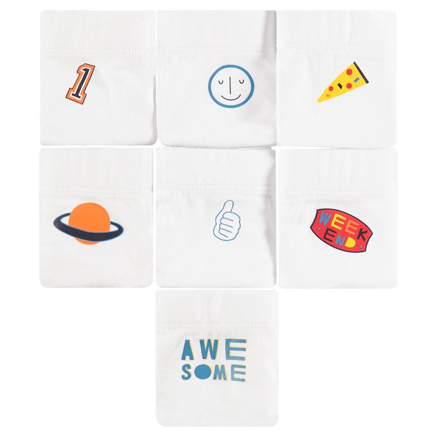 Lot de 7 slips en coton avec motif fantaisie printé - Blanc