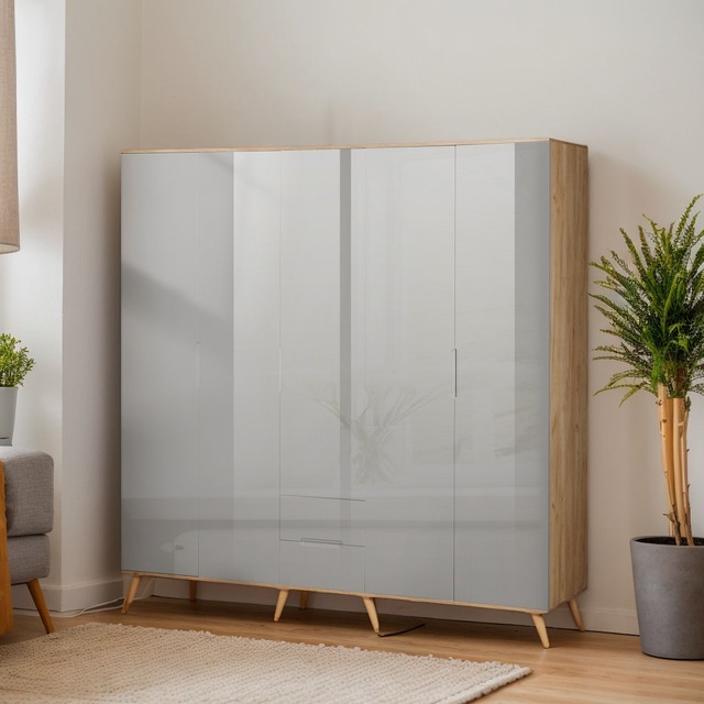 andas Kleiderschrank »Lund Schlafzimmerschrank Bestseller im skandinavischem Design« Garderobenschrank mit Premium Innenausstattung, Breite 200cm hochglanz