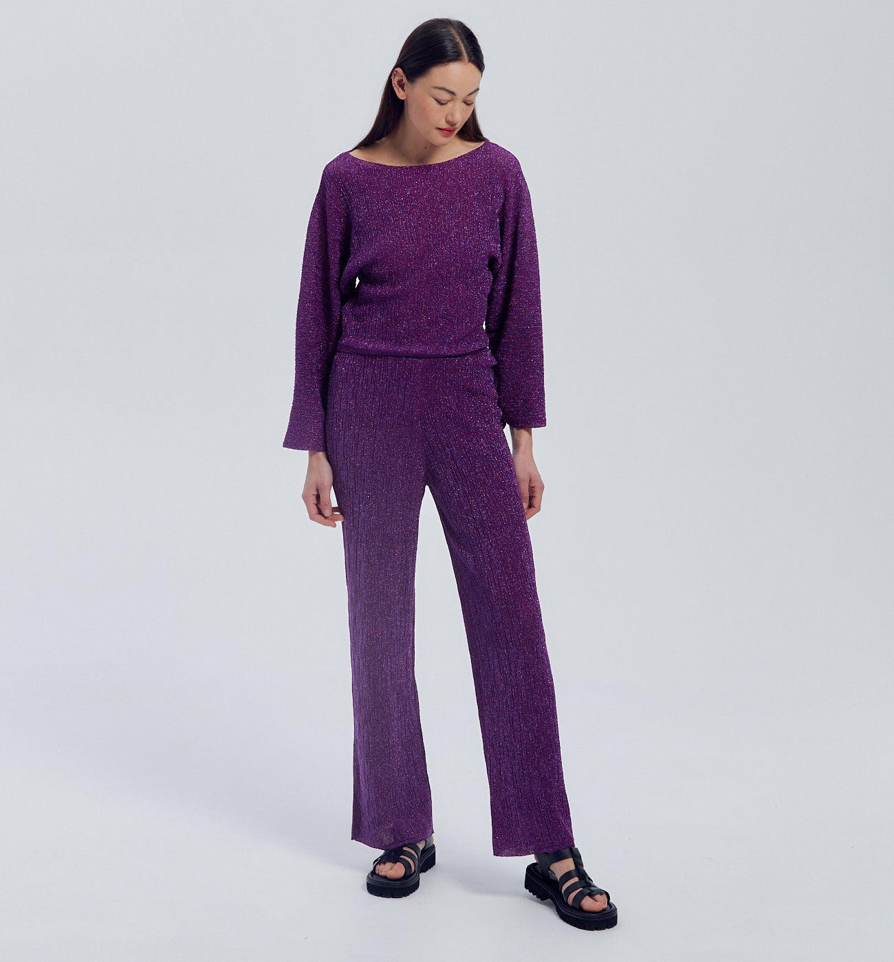 Pull fin à paillettes Femme - Violet