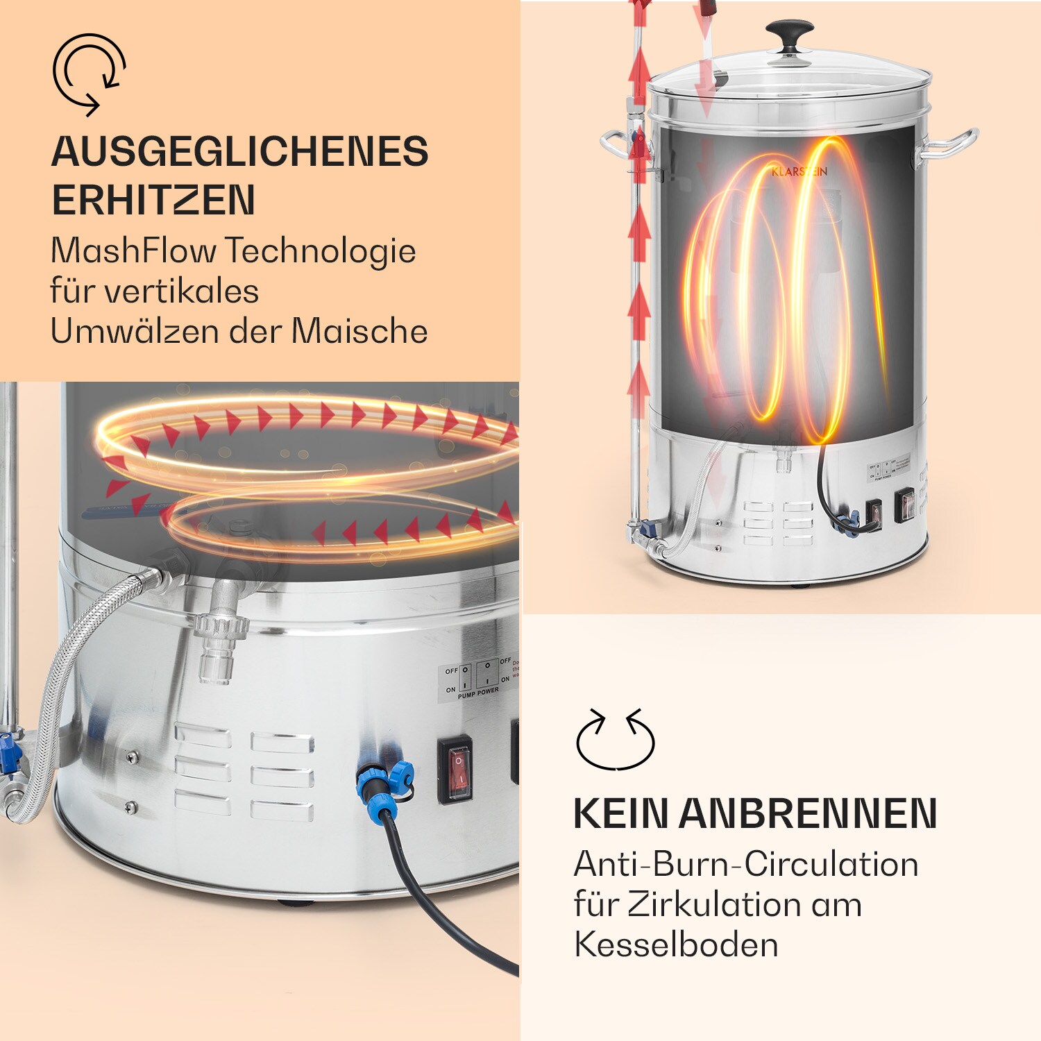 Brauheld Smart 45 Maischekessel 2500W 45L 100°C Umwälzpumpe Edelstahl Edelstahl 45 Liter