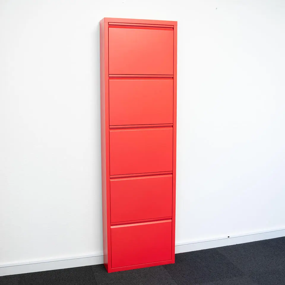 Hioshop Pisa schoenenkast rood metaal met 10 vakken