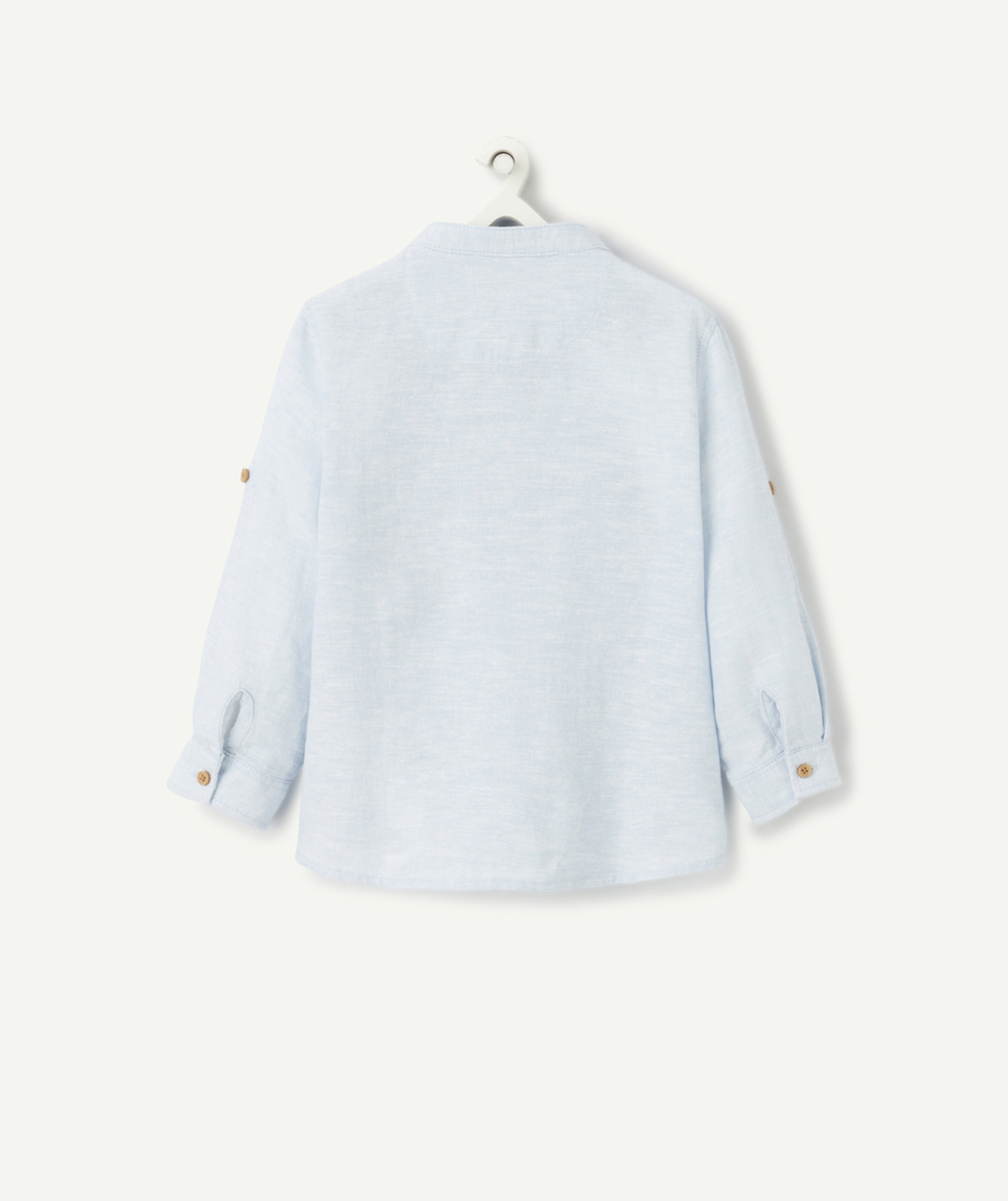 chemise bleu ciel bébé garçon avec col tunisien et poche