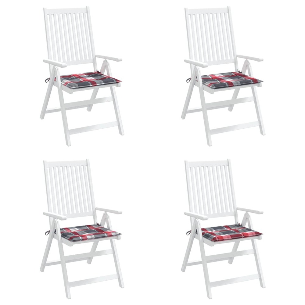 Coussins de chaise de jardin 4 pcs carreaux rouges 40x40x3 cm