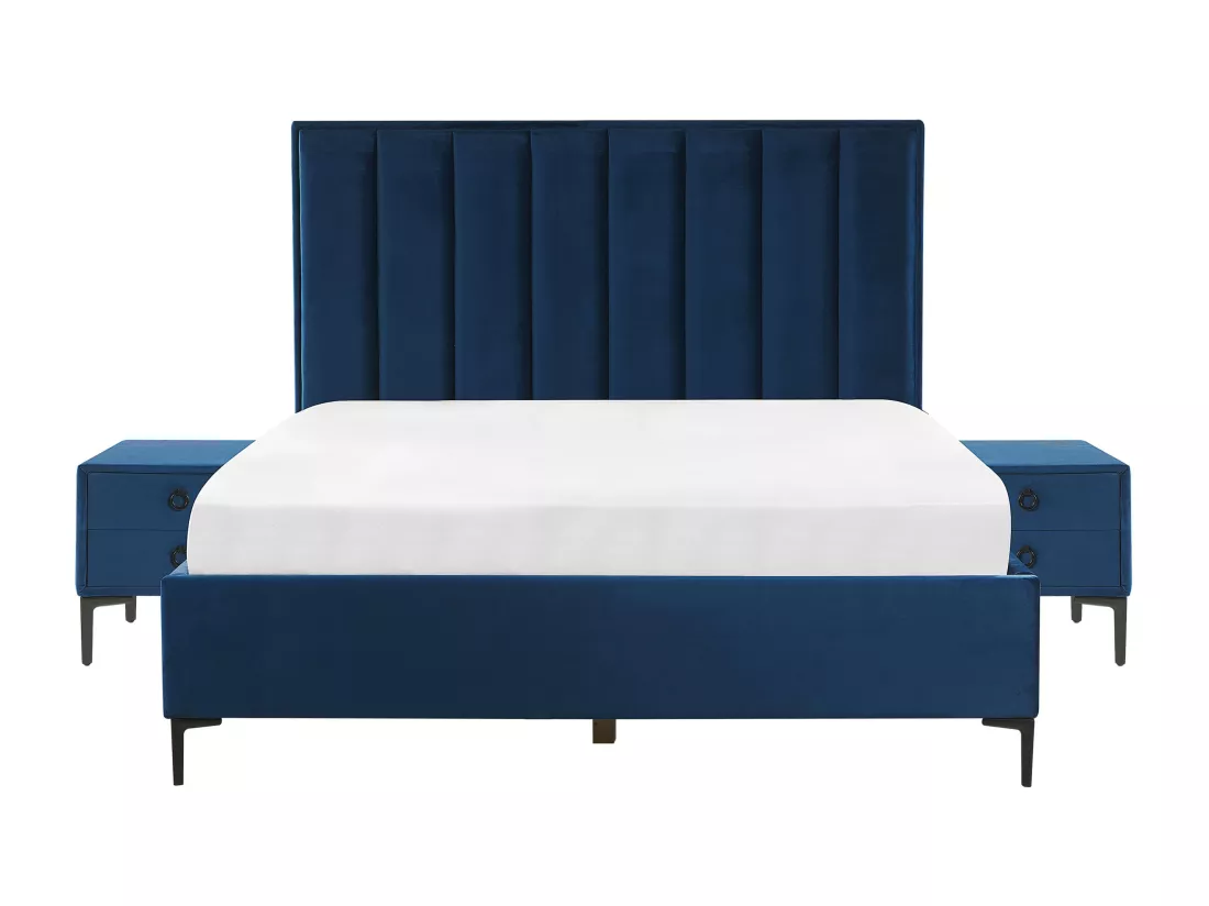 Ensemble de chambre Velours SEZANNE 160 x 200 cm Bleu marine