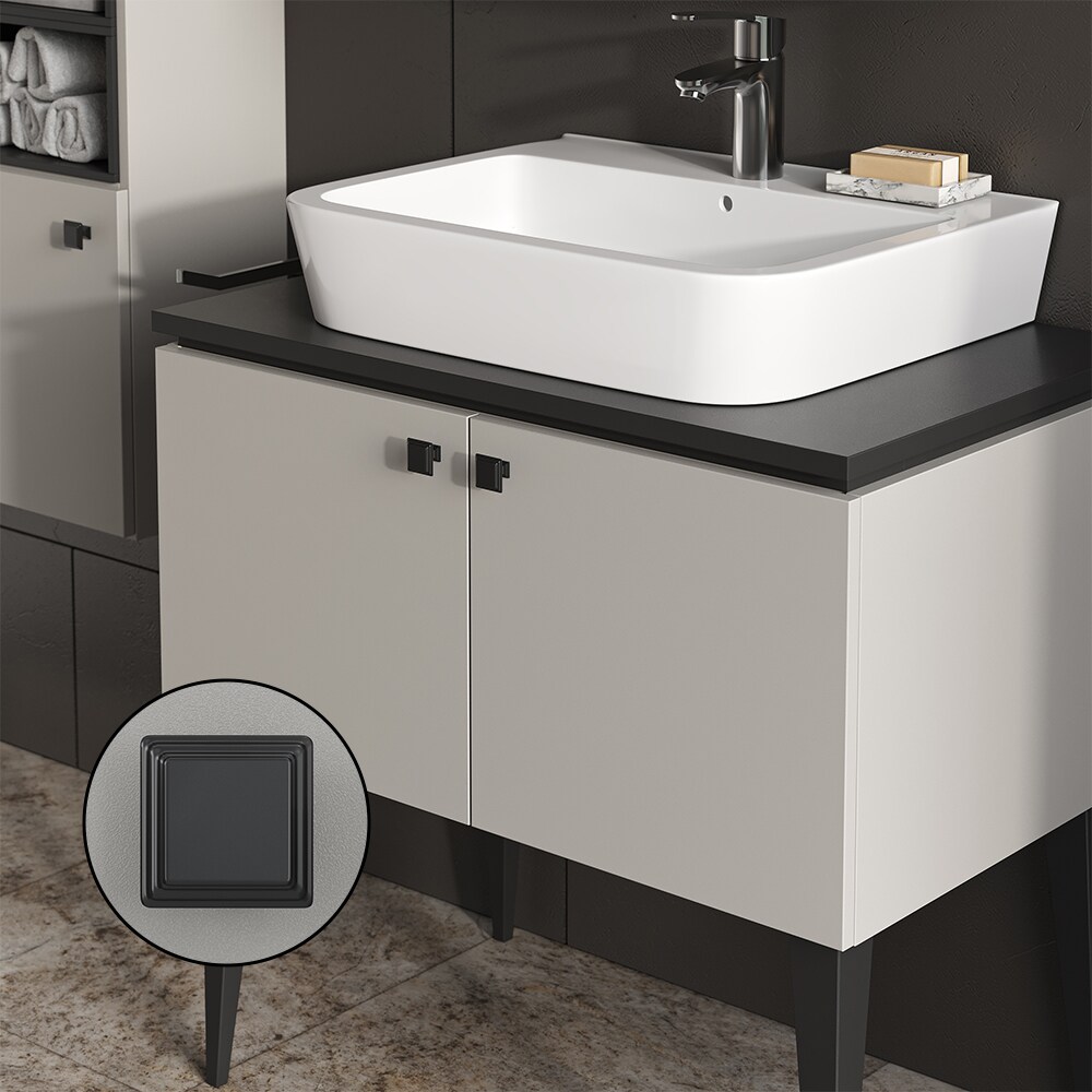 Vicco Badmöbel-Set Gerta in Grau-Schwarz, Badezimmer-Set, moderne Badserie, Spiegelschrank, Waschbeckenunterschrank, Hängeschrank mit 2 Türen