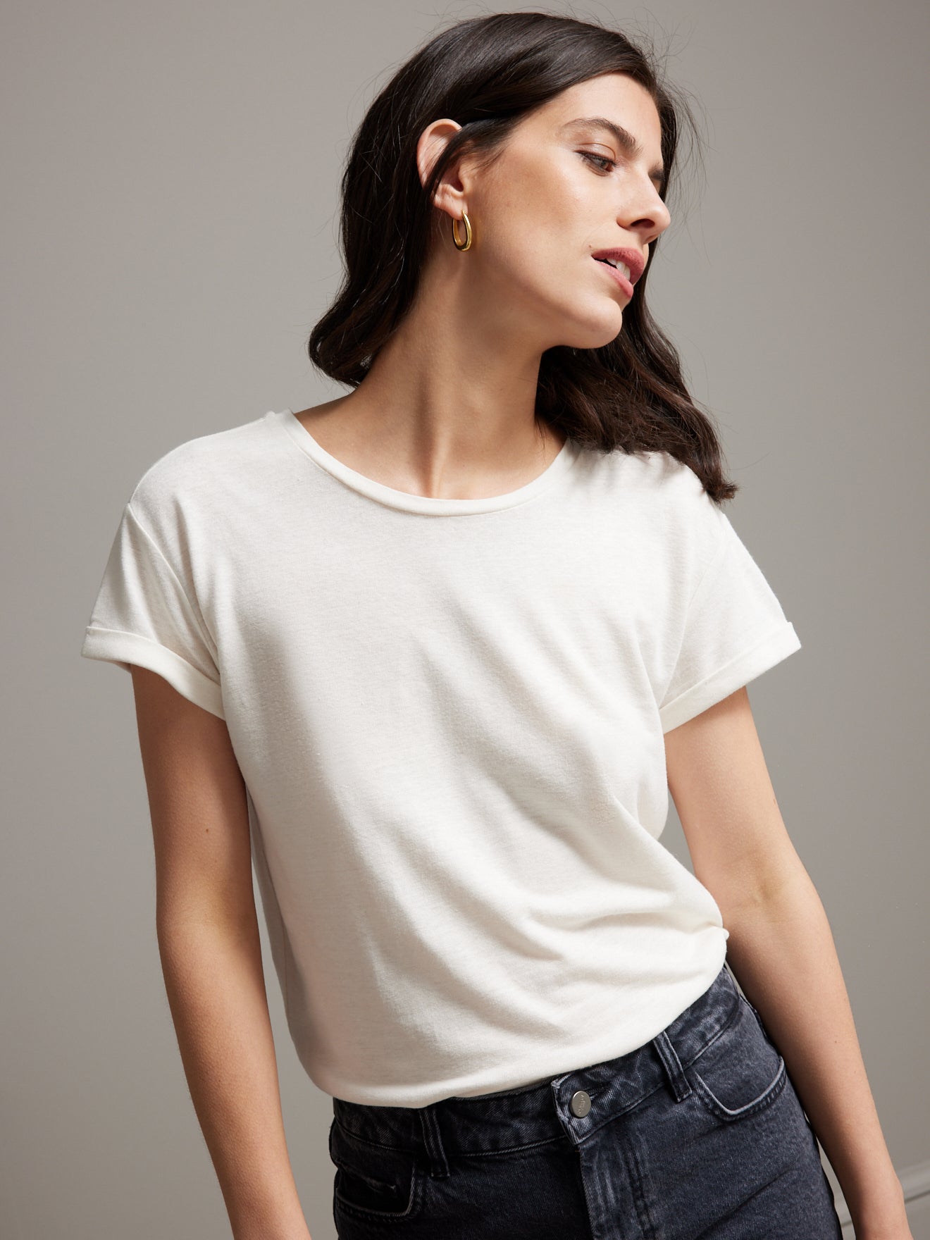 T-shirt col rond femme lin et viscose