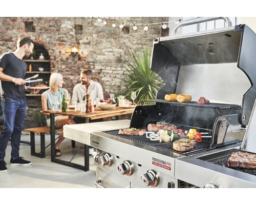 Char-Broil Gasgrill Professional PRO S 3 3-pits RVS incl. rooster, dekselthermometer, vetopvangbak, zijrooster, warmhoudrek, gietijzeren grillrooster