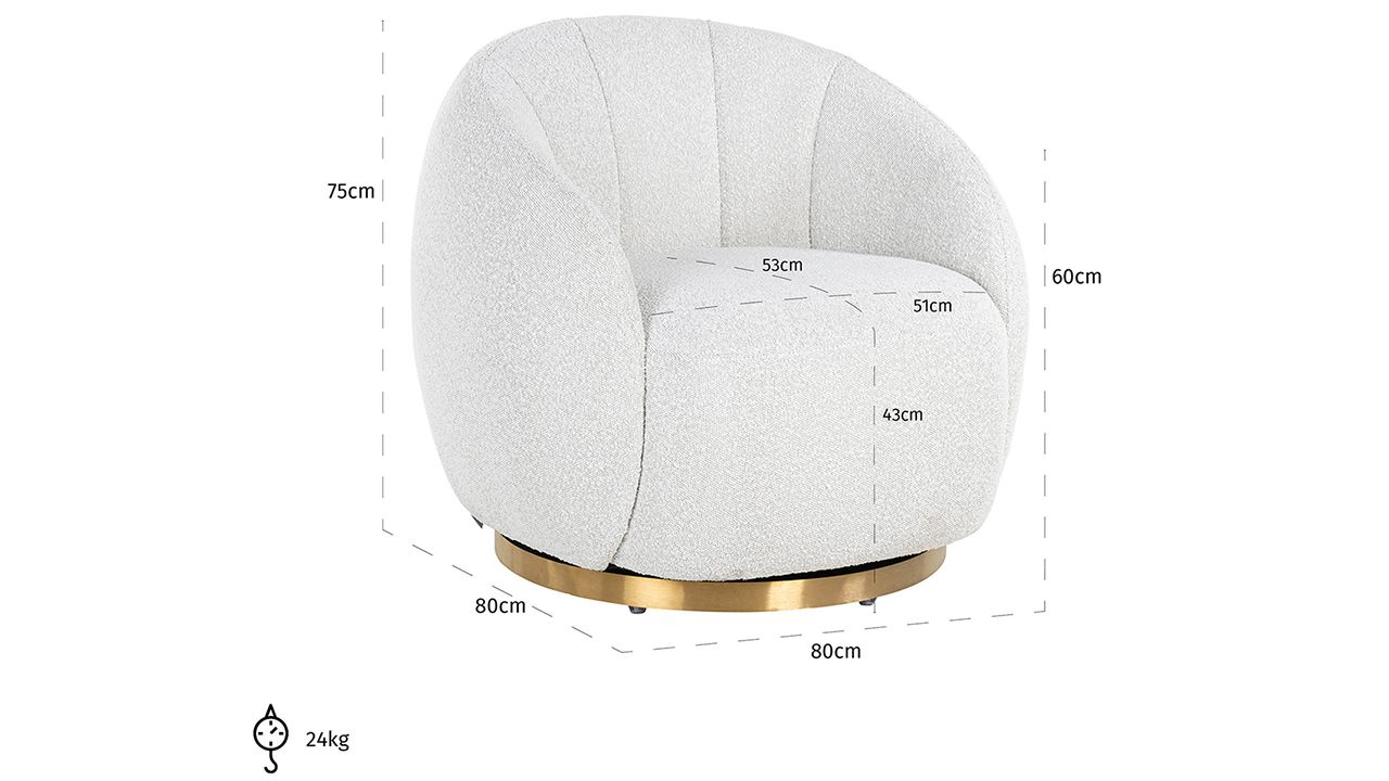 Draaifauteuil 210713 White Bouclé Jago B80 x D80 x H75 cm