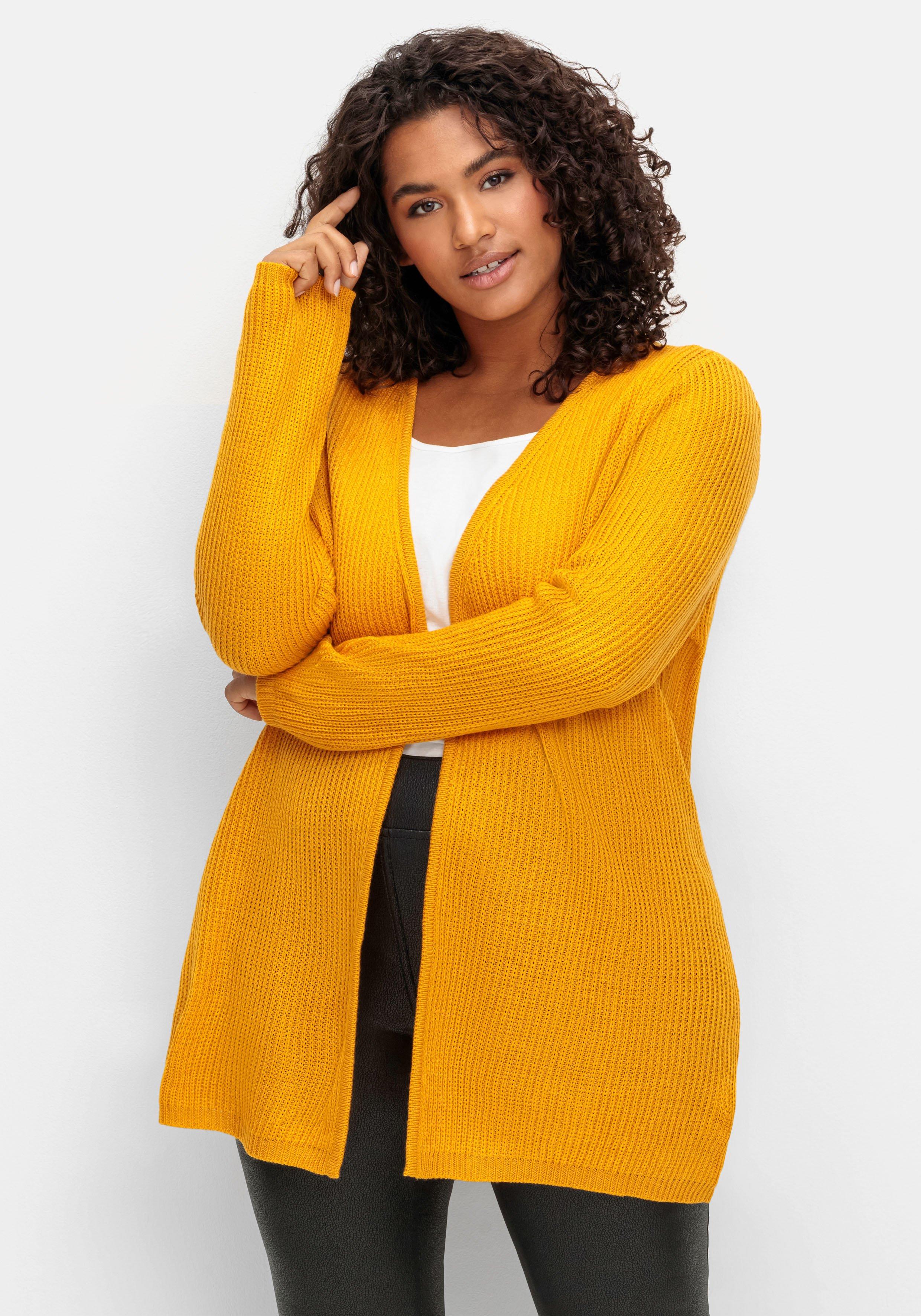 Longstrickjacke in verschlussloser Form, in Rippstrick