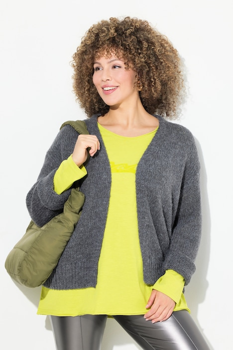 Strickjacke, kurz, Oversized, offene Jacke, Wollanteil