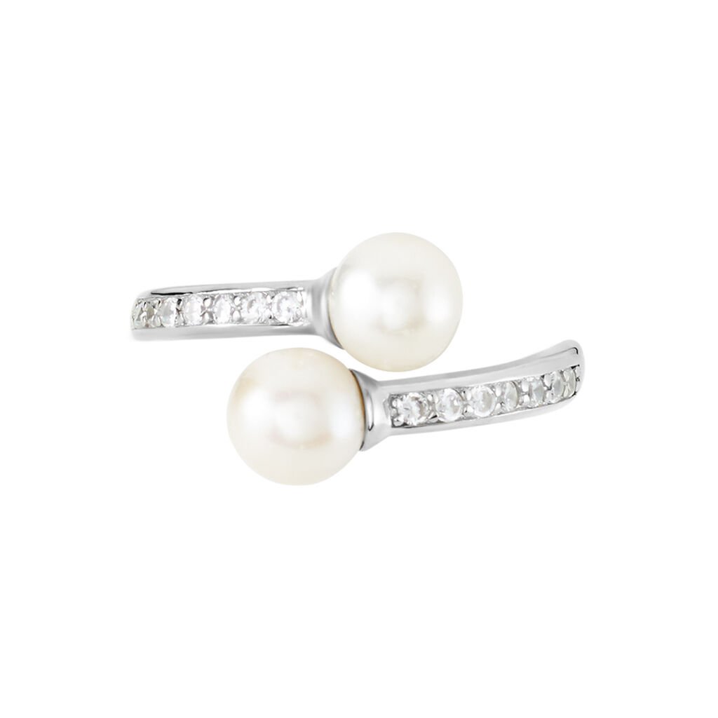 Bague Ajustable Argent Blanc Jeronimo Perle Oxydes De Zirconium